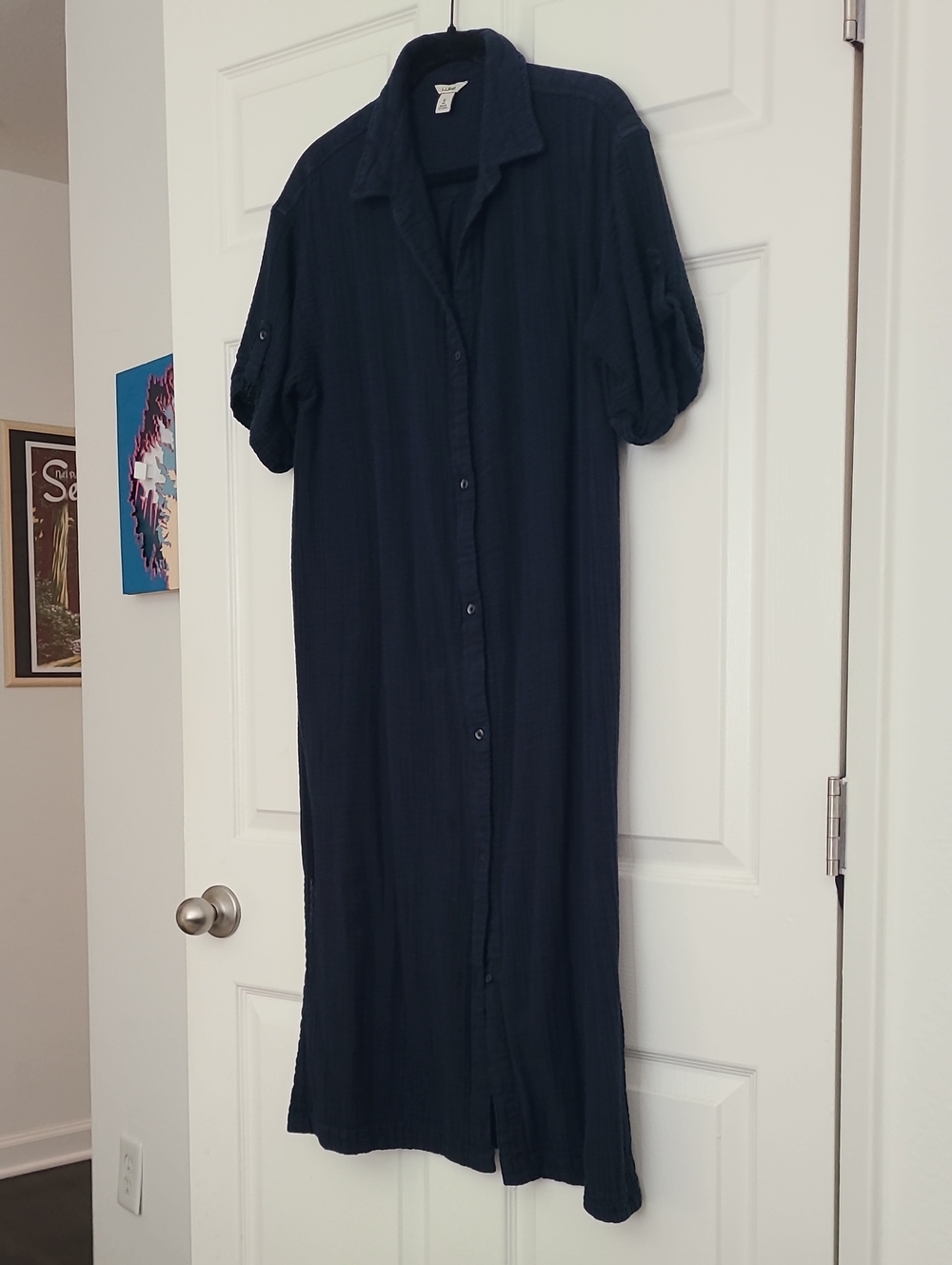 L.L.Bean Navy Button-Front Midi Shirt Dress